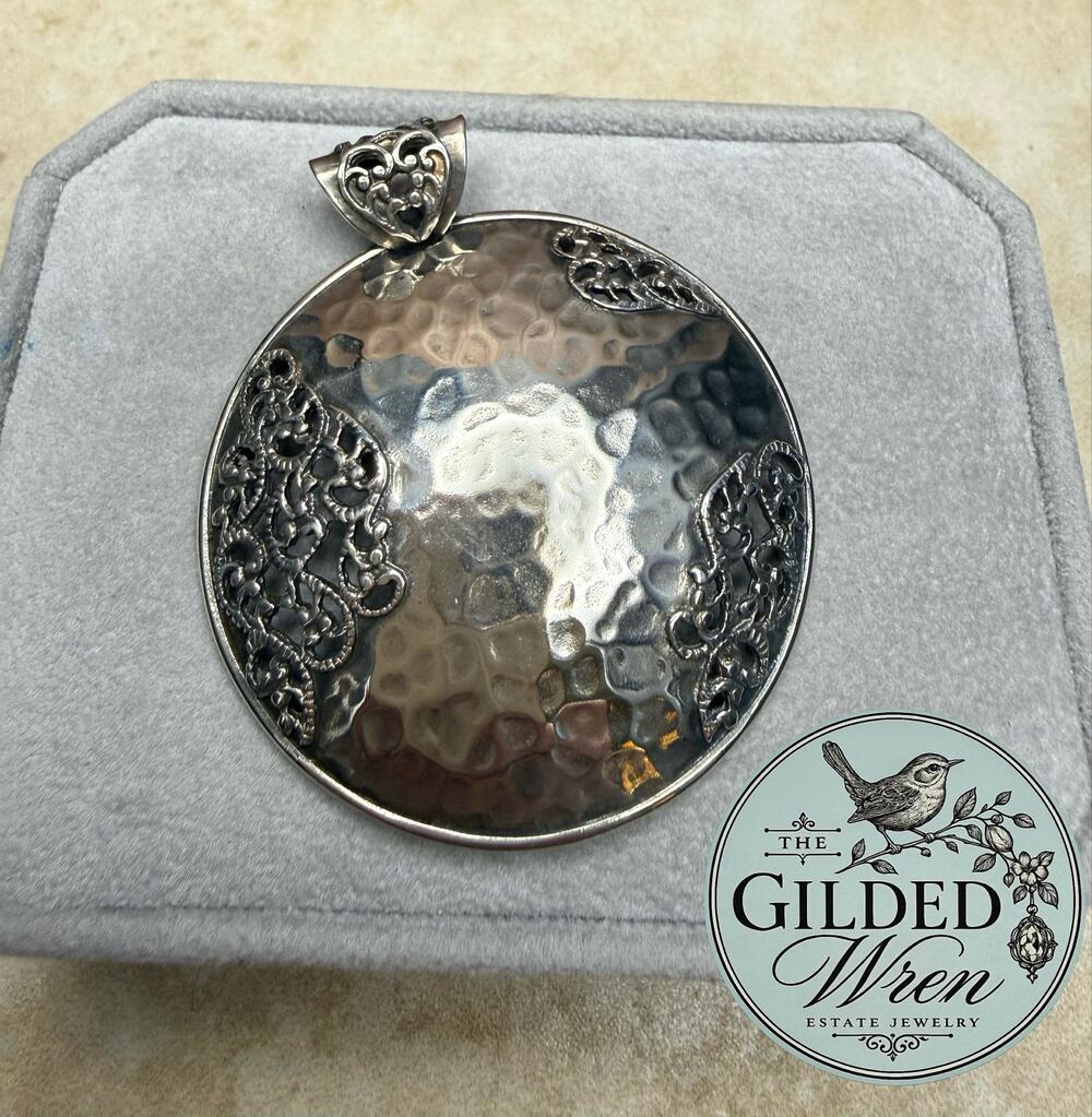 Paz Creations Or Paz 925 Sterling Silver Hammered Filigree Pendant Israel